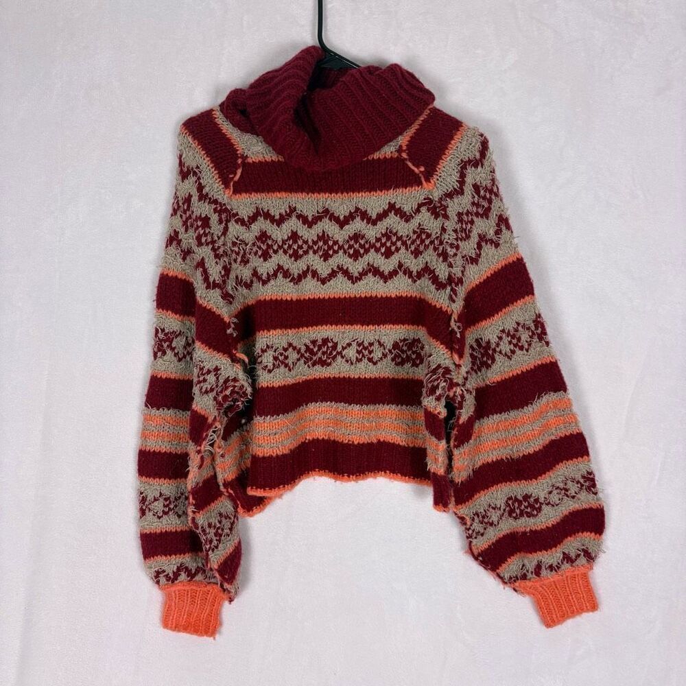 Free People Check Me Out in Holly Berry Combo Turtleneck Pullover Sweater Size S - Picture 8 of 14